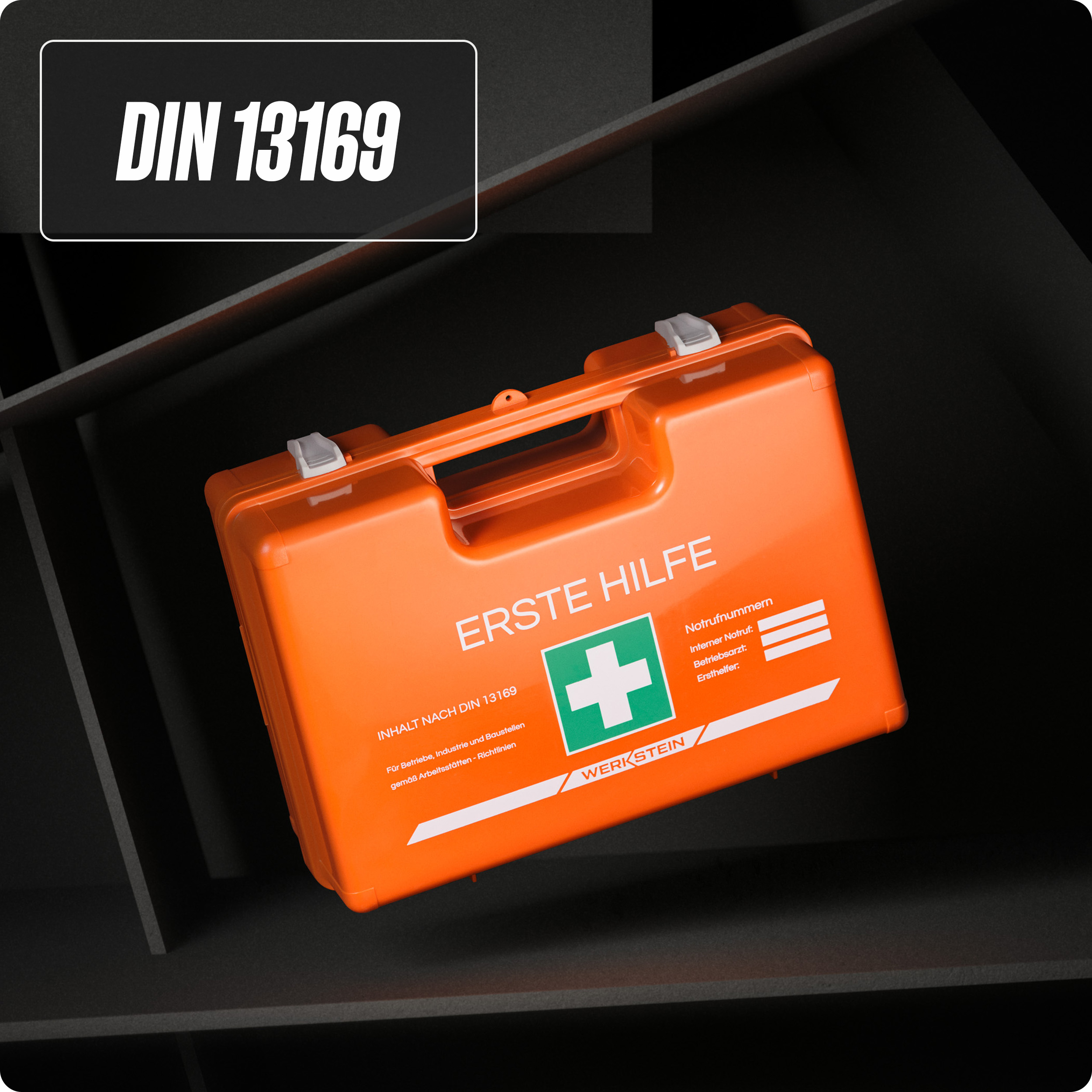 Erste-Hilfe-Koffer DIN 13169 – inkl. Wandhalterung